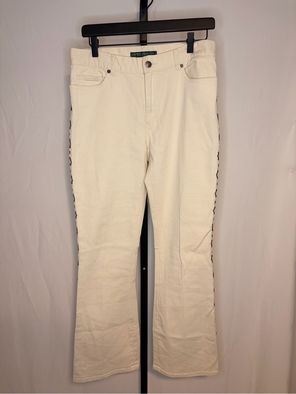Vintage Ralph Lauren Cream Flare Jeans with Beaded Side Trim